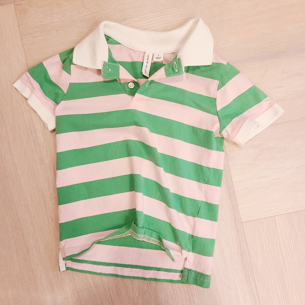 Janie and Jack Green and Pink Polo Shirt